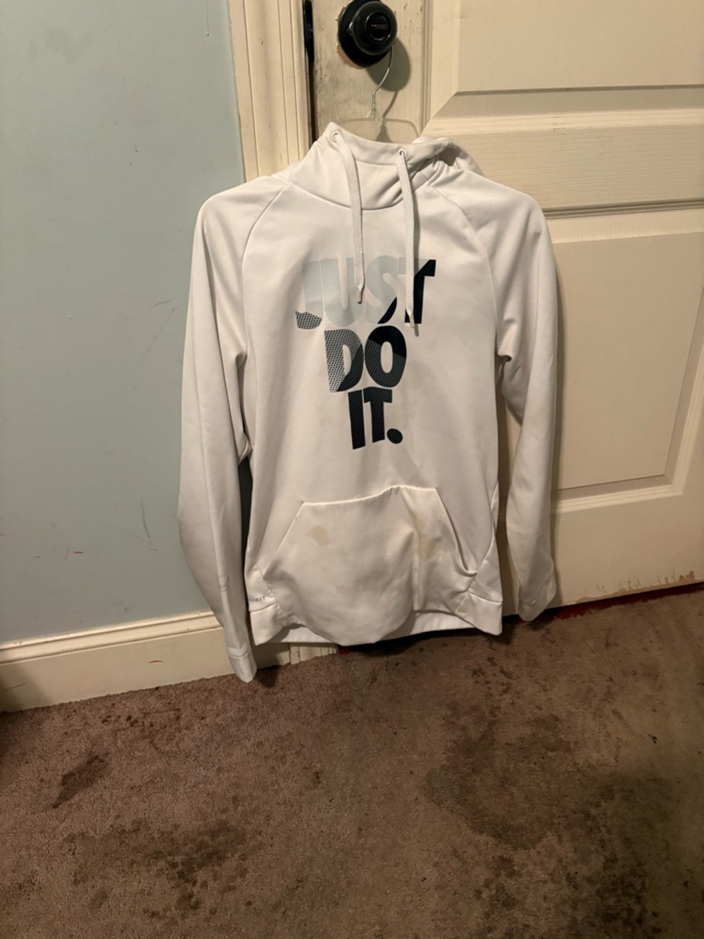 Nike White Hoodie with 'Just Do It.' Graphic